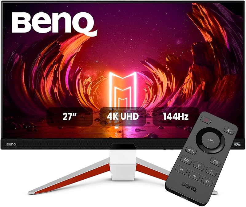 BenQ MOBIUZ EX2710U Monitor Gaming Blanco 27” 4K UHD IPS, 144Hz, 1ms, HDR600, HDMI 2.1 48Gbps, VRR para PS5, FreeSync Premium, 98% P3, Control Remoto, Eye-Care, Altavoces 2.1