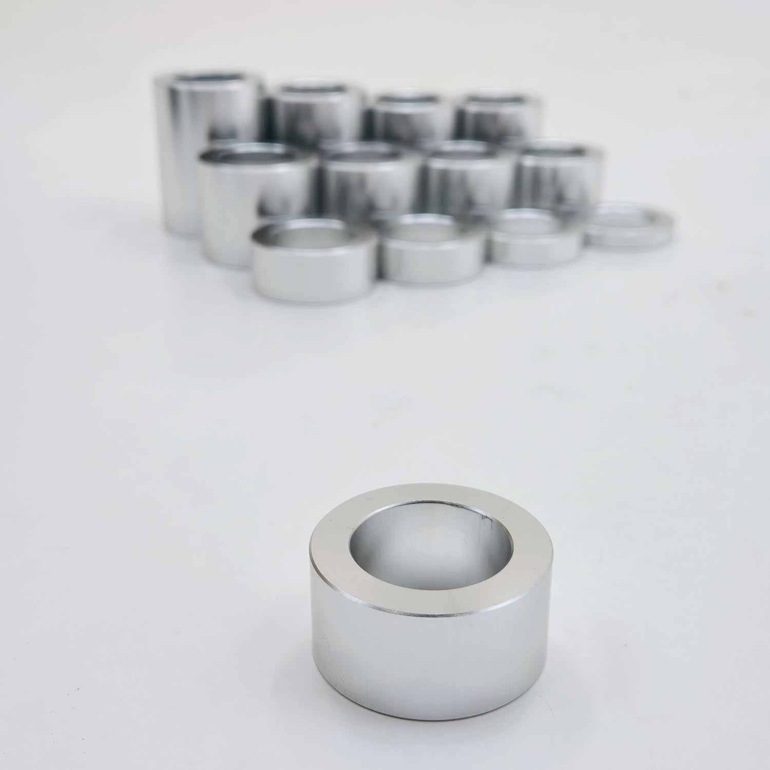 13-Piece Billet Aluminum Silver Custom Wheel Spacer Kit for 25MM Motorcycle Axles - 25MM ID x 1-1/2” OD x 1/4", 3/8", 1/2", 5/8", 3/4", 7/8", 1", 1-1/8", 1-1/4", 1-3/8", 1-1/2", 1-3/4", 2" Width
