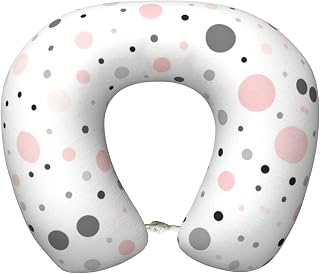 CKGODGF Almohada de cuello de viaje con estampado de lunares, color rosa, gris y blanco, ligera, cómoda y contorneada, almohada de espuma viscoelástica