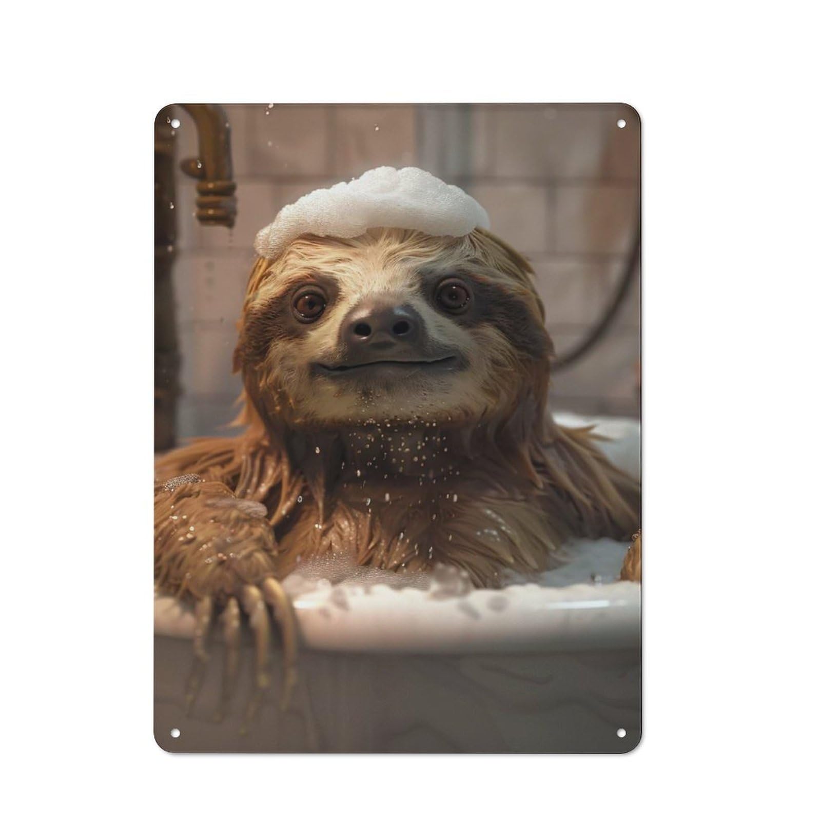 Junmoney Style-19 Rustic Vintage Metal Sign 40X30cm Featuring Sloth In Bathtub With Bubbles, Home Bar Decor For Cafe, Pub, Workshop Or Home Bar