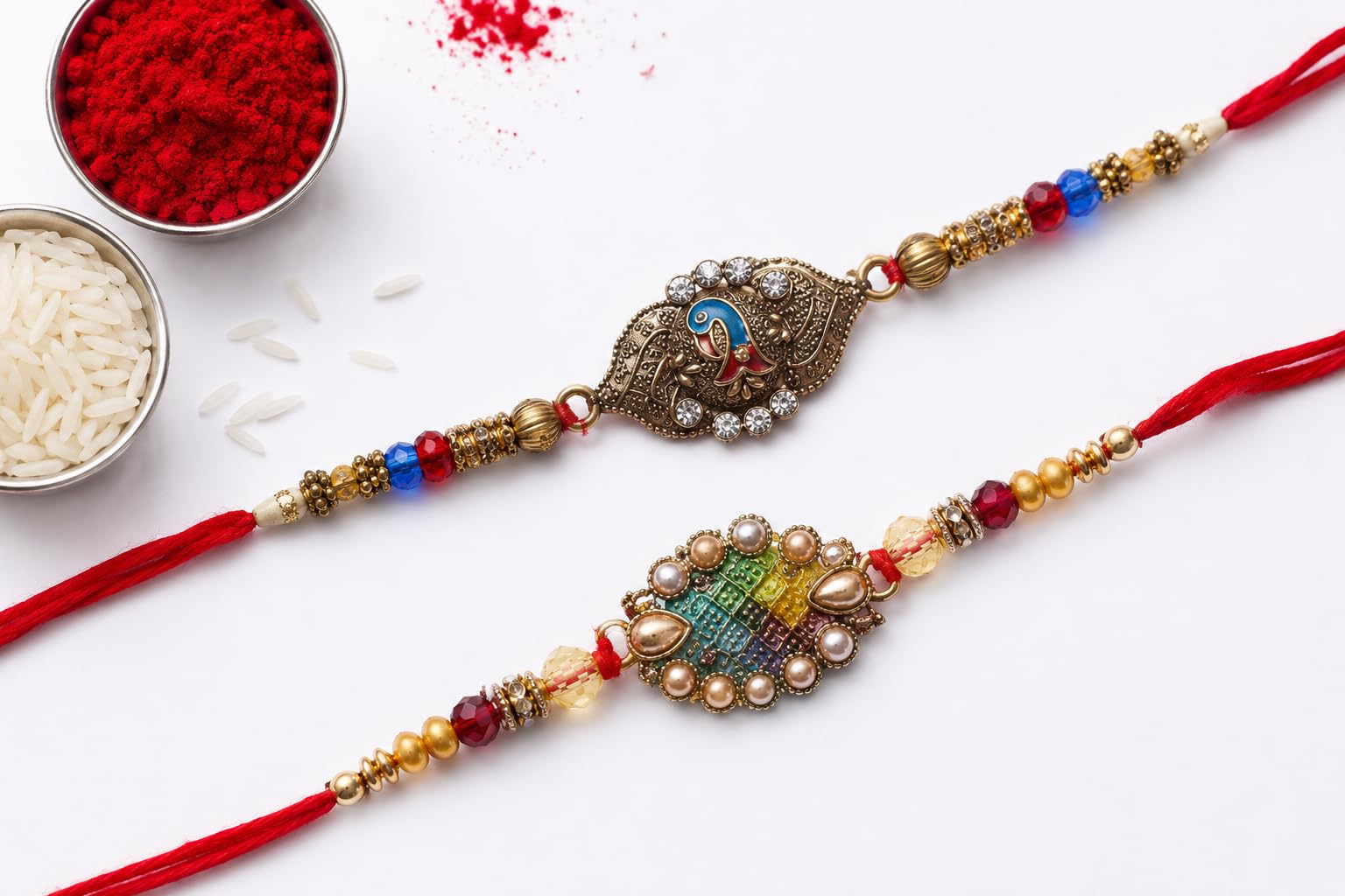 Salescraft Rakhi for Brother, Pack of 2 Premium Rakhi with Roli, Akshat, Message Card-image-22