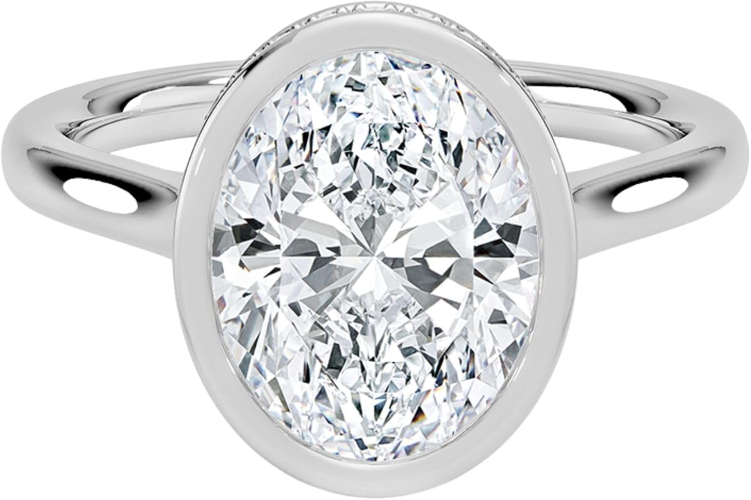 0.50–5 Carat Bezel Set Moissanite Engagement Ring For Women, Scalloped Pave Hidden Halo with 0.18 CT Side Stones, 925 Sterling Silver or 10K 14K 18K Solid Gold Ring for Women