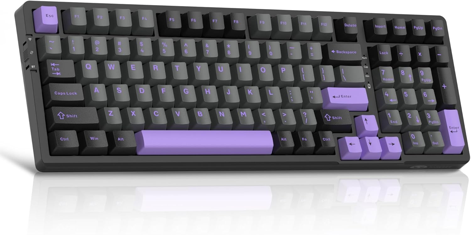 MageGee LIGHT100 Wireless Creamy Keyboard, Gasket Structure Hot Swappable, Tri-Mode 2.4G/USB-C/BT5.0 RGB Backlit Mechanical Gaming Keyboard for Win/Mac/PC, PBT Keycap, 4000mAh Battery, Purple