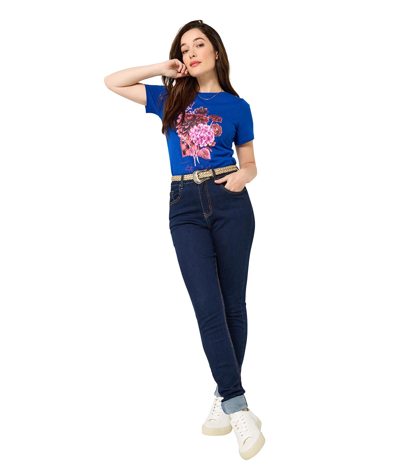 Joe Browns Women's Floral Bouquet Graphic T-Shirt, Regular, Navy, UK 6