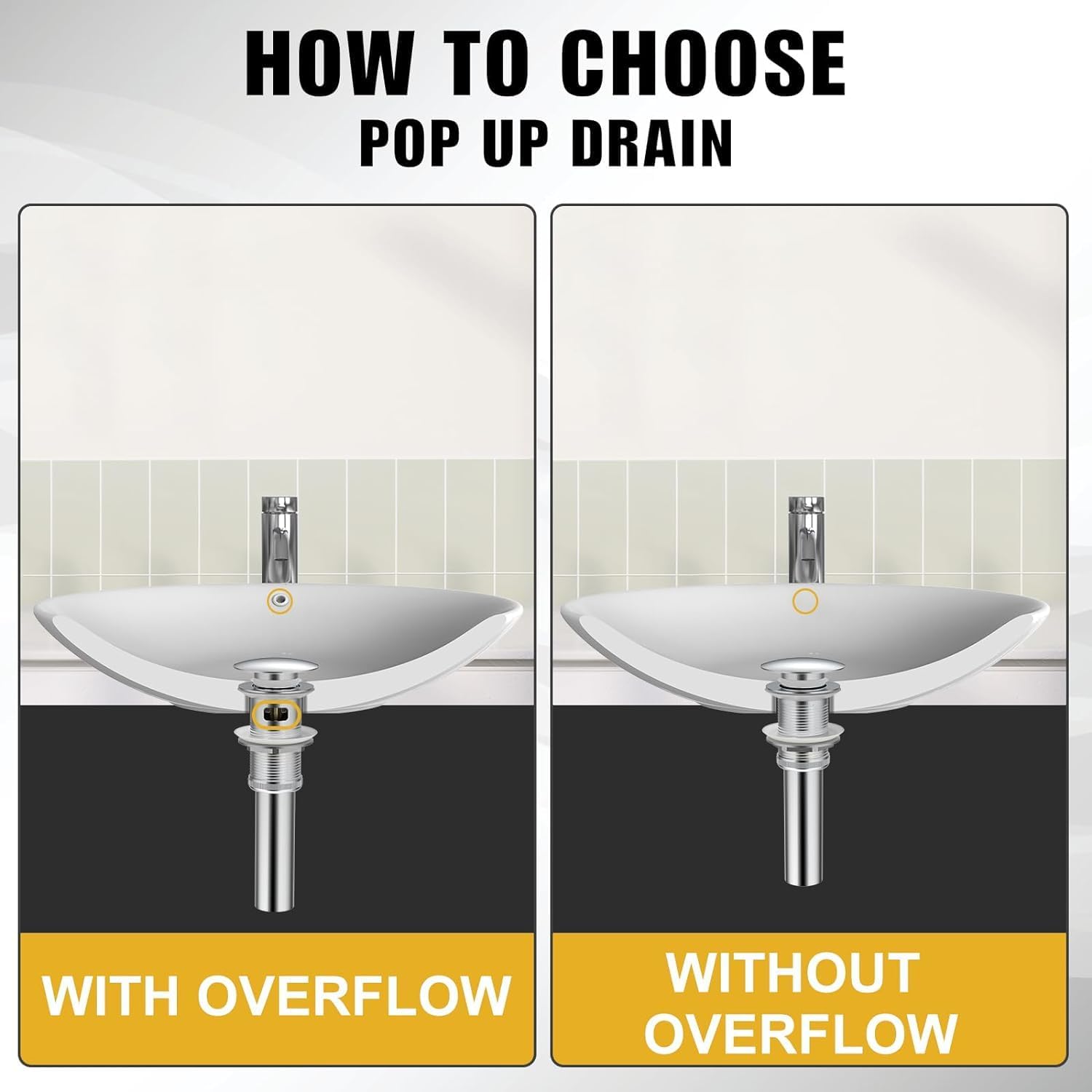 ZM Pop Up Drain Stopper with Overflow for Bathroom Faucet Vessel or Vanity Sink, Chrome Finish…