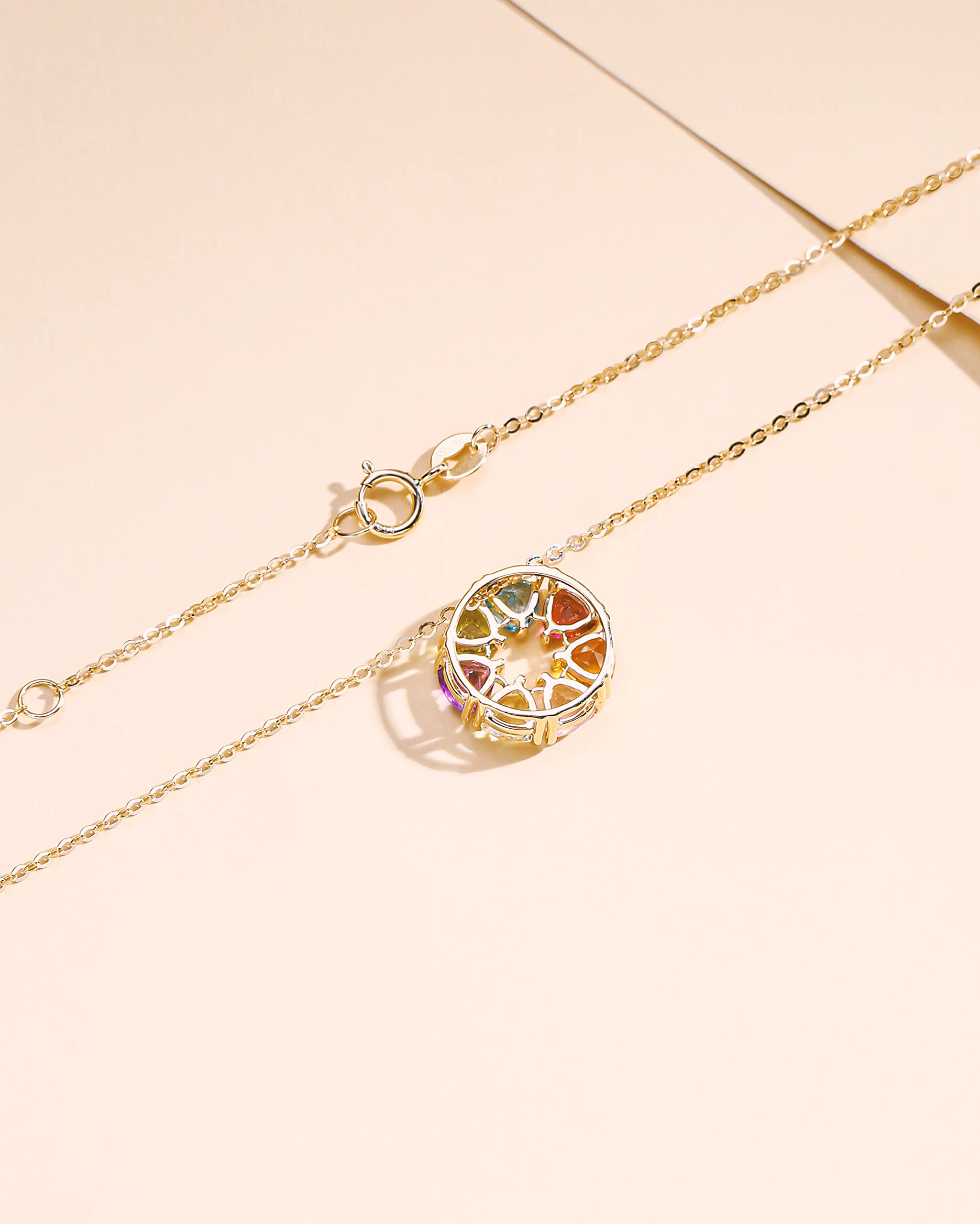 Carleen 14 Karat 585 Gold Damen Kette mit Bunt Natürlicher Edelstein Anhänger für Damen Mädchen - Anhänger Durchmesser: 12.5 mm