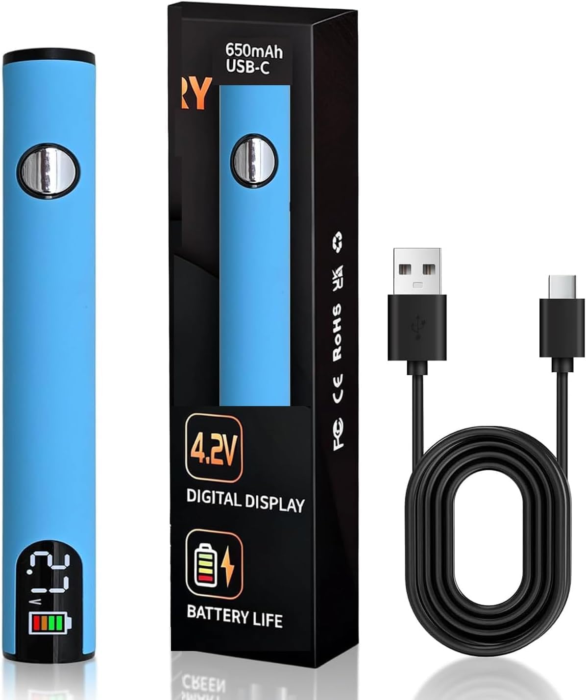 Portable Soldering Iron Cart Pen USB-C Rechargeable Battery with LED Screen Universal 510 Thread 3 Class Heating, 650mAh for Electronics Repair, DIY Phone Fix (blue)
