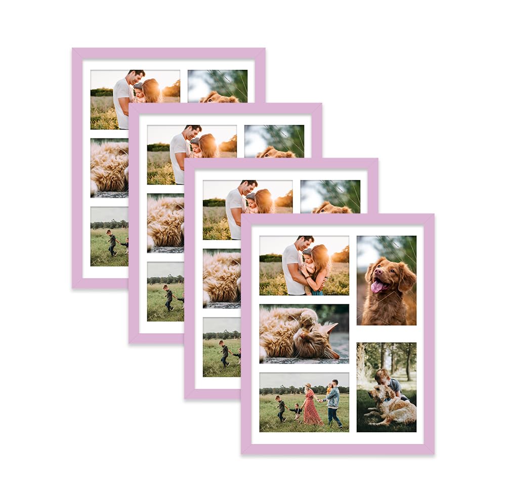 Lilac Multi Photo Frame - Holds 5 x 6x4 Pictures, Family Collage Picture Frame for Wall Display, 14x11 Frame size, Set of 4