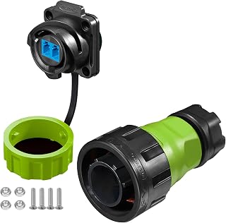 CNLINKO YM-24 Fiber Optics Connectors, LC Single Mode Dual Core, Outdoor Optical Connector, Panel Mount Socket, IP68 Waterproof Connector for Solar Equipment, M24 Signal Connectors (Fiber Optic Set)