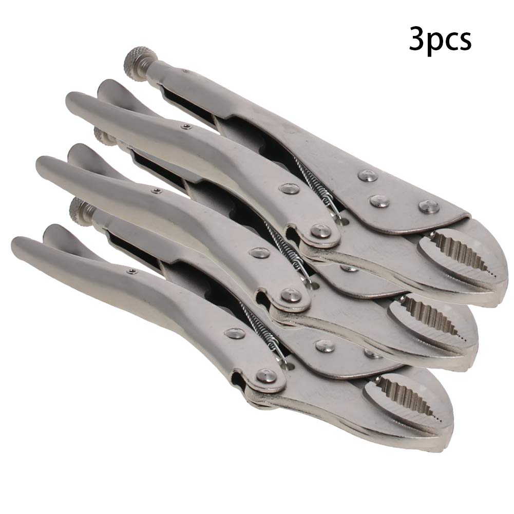 Utoolmart 25,4 cm gebogene Klemmzange 45 Stahl C Clip Zange gerade Schraubstock Griff runde flache Nase Multifunktionszange verstellbar mit leichtem Griff Rundmundzange 3 Stück