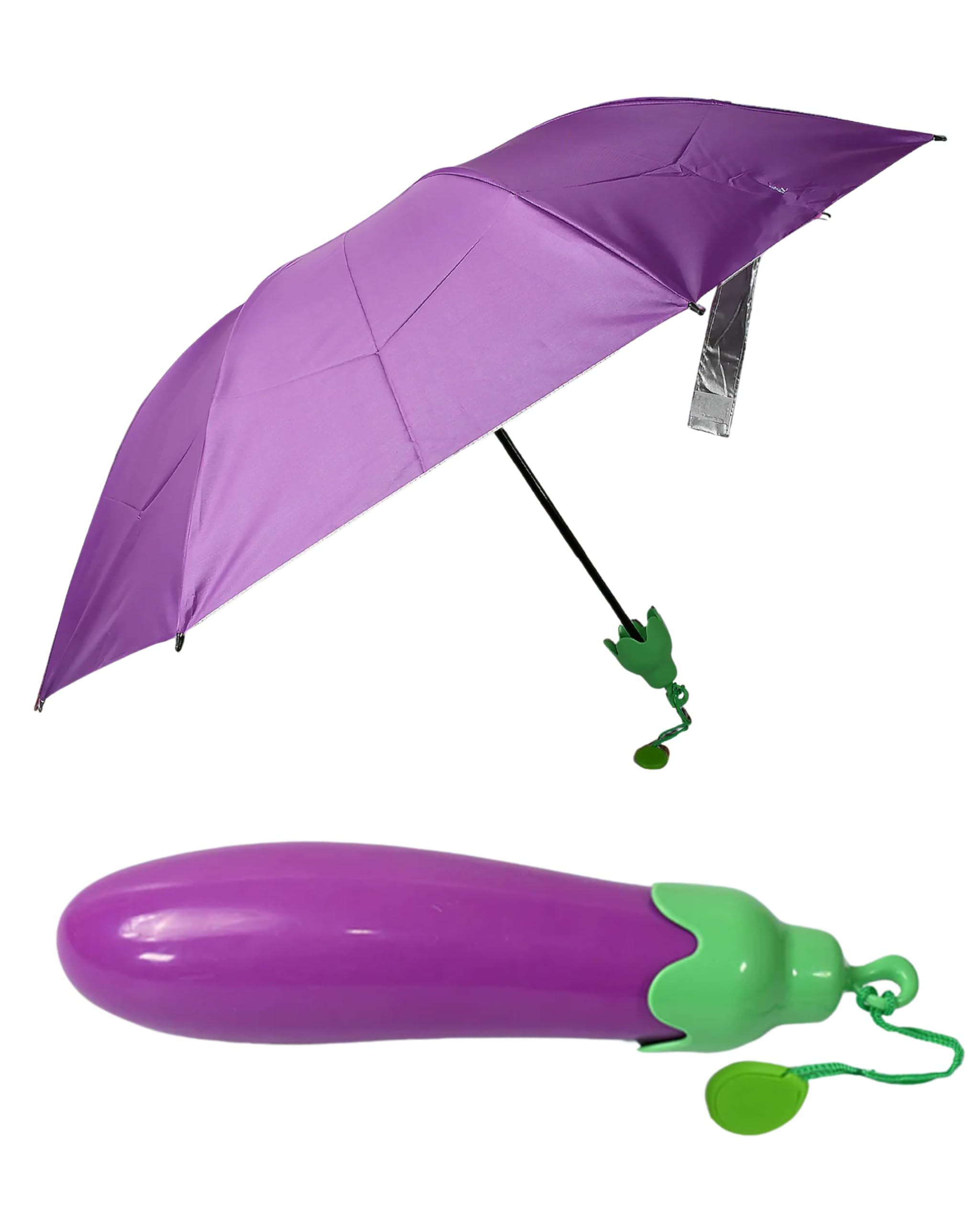 chaatewala Brinjal Shaped Folding Umbrella, Eggplant Shape, Purple, Sun Umbrella UV Parasol, Baingan Umbrella, Kids, Boys, Girls-picture-24