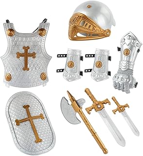 LUOZZY Conjunto de armadura de cavaleiro para crianças escudo medieval e conjunto de capacete Royal Knight traje de fantasia festa cosplay de Halloween - 9 peças