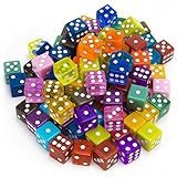 100-pack Translucent & Solid 6-Sided Game Dice - 20 Sets of Dice in Vintage Colors for Gaming, 16mm Bulk d6 Dice for Board Games, Teaching Math, Make Your Own Board Game Supplies & Replacement Pieces