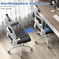 naspaluro Bürostuhl, Schreibtischstuhl mit Verstellbarer Kopfstütze, Armlehnen, Dynamischer Lordosenstütze, Bürostuhl Ergonomisch mit Atmungsaktivem Netzbezug für das Home Office, Schwarz Weiß – Ansicht 6