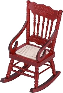 1 PCS Dollhouse Miniature Rocking Chair, 1:12 Miniature House Furniture Dollhouse Chair, Doll House Wooden Chairs for Dollhouse Accessories Furniture Decoration(Mahogany)
