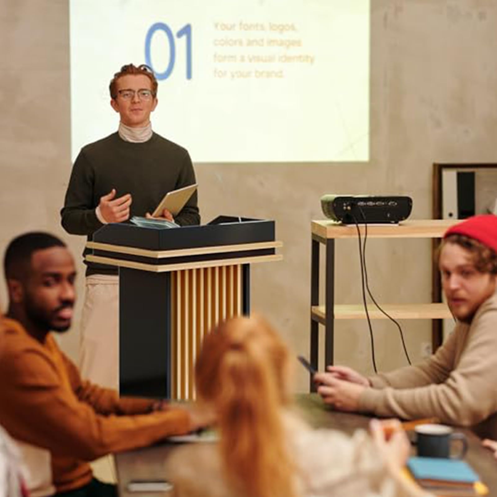 Podio regolabile in legno per scuole ed eventiScrivania portatile per insegnanti con sistema audio integratoIdeale per presentazioni e conversazioni in pubblico (colore: A3)