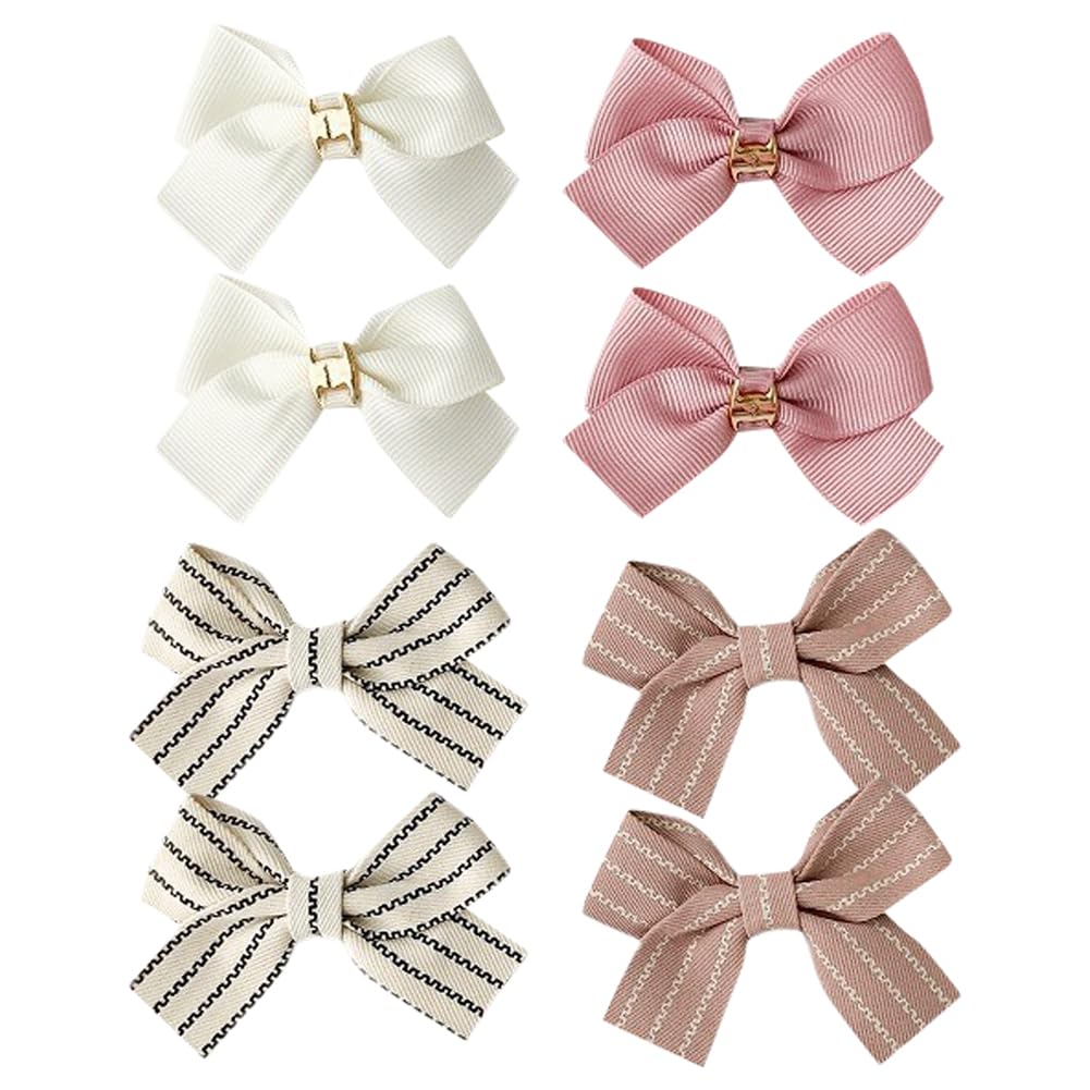 8 Pcs Cloth Bow Hair Clips Baby Girl Hair Bows Small Bowknot Hair Barrettes Hairgrips Kids Alligator Hair Clips Neutral Toddler Hair Accessories A