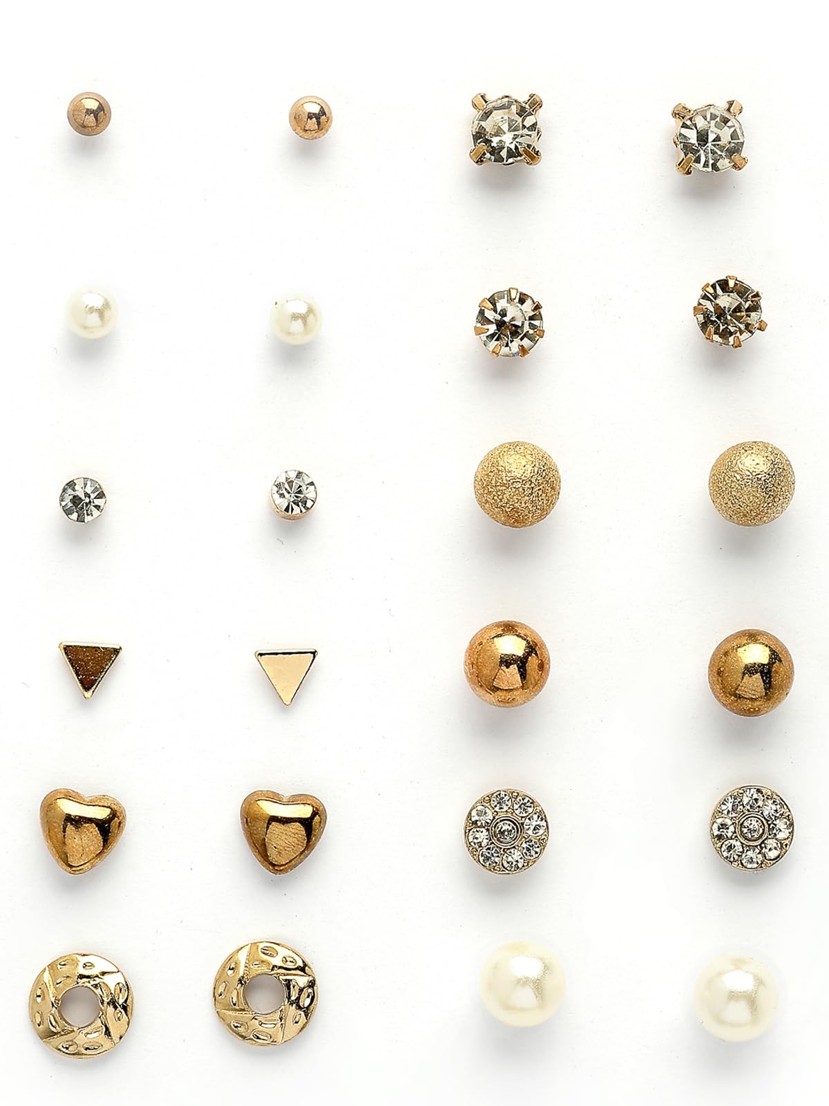 Unique Latest Stylish Design Silver & Gold Plated Crystal Pearls Studded Multiple Stylish Shaped Studs Combo Earrings for Women & Girls|Pair of 12|CBE107178-image-17