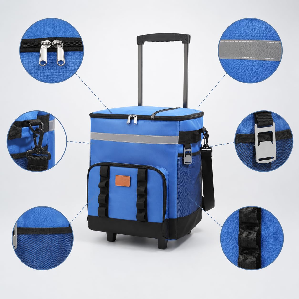 Isolierte Transportbox Kühlbehälter Lebensmittelcontainer Thermotasche mit Innenfutter aus PVC Und Strapazierfähigem Stoff mit Rollen für Picknick Camping Strand Einkauf Essenslieferung, Blau