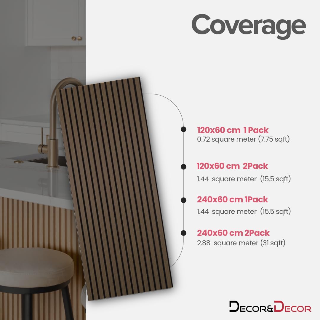 Decoranddecor Acoustic Slat Wood Wall Panels and Ceiling Panelsling Decorative 3D MDF 120 cm x 60 cm - Smoked Oak - 2 Pack