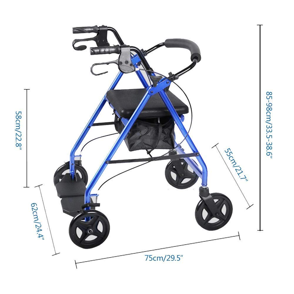 Rollator Składany Rollator Chodziki Rollator Chodzik Wytrzymały Rollator Z Siedziskiem Składany Aluminiowy Chodzik Z Kółkami Składany Chodzik Dla Seniorów 8-Poziomowa Regulowana Poręcz