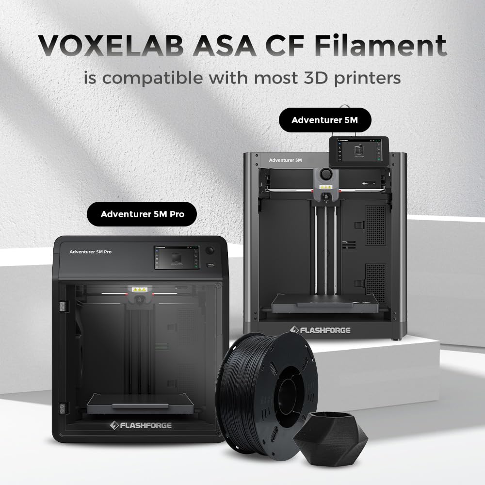 VOXELAB ASA CF filament 1,75 mm, wysokiej jakości filament do drukarki 3D ASA CF, dobra przyczepność do druku 3D, pakowania próżniowego, porządna szpulka, precyzyjna dokładność pomiaru +/- 0,02 mm, 1