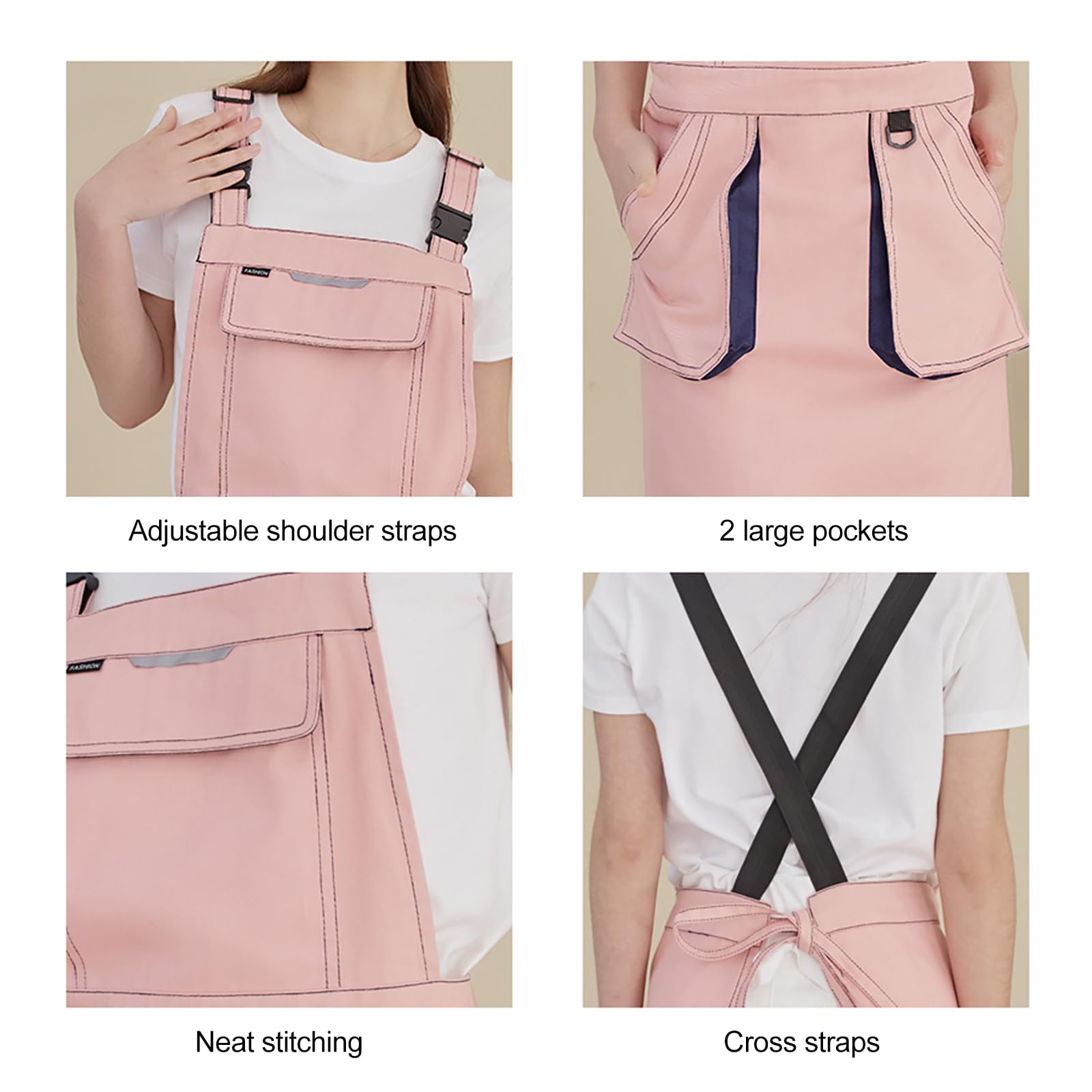 Delantales De Trabajo para Hombres Y Mujeres, Delantales De Algodón, Espalda Cruzada Ajustable con Bolsillos,One Size,Blue