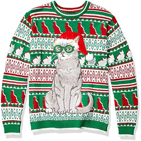 Blizzard Bay Young Men’s Ornament Glasses Cat Sweater, Green Combo, Medium Cover