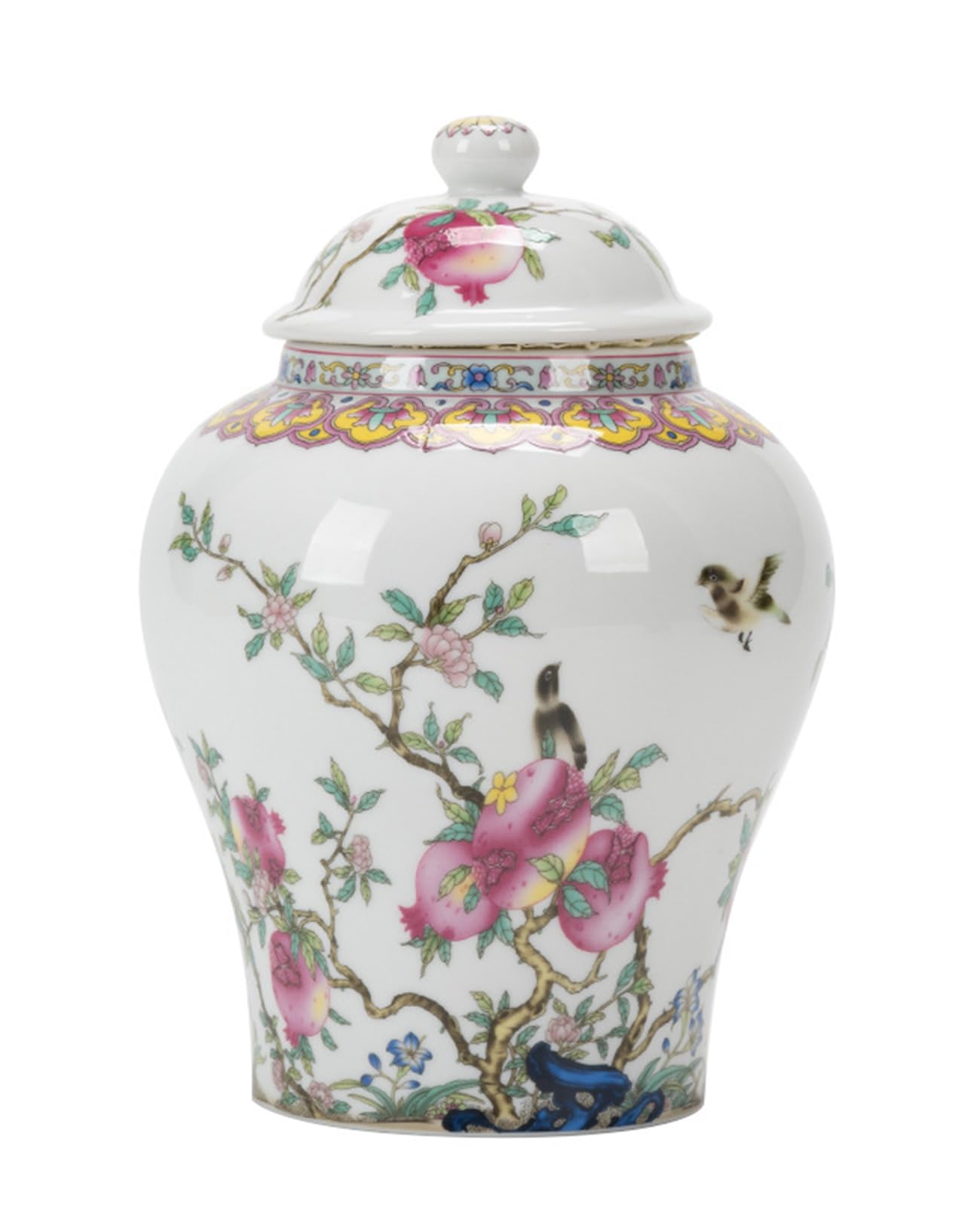 NHDVDVAV Small Porcelain Ginger Jar for Loose Tea Coffee Bean,Handcrafted Enamel Enamel Vase Chinoiserie Decor for Bedroom Table Accent Shelf Tabletop,E