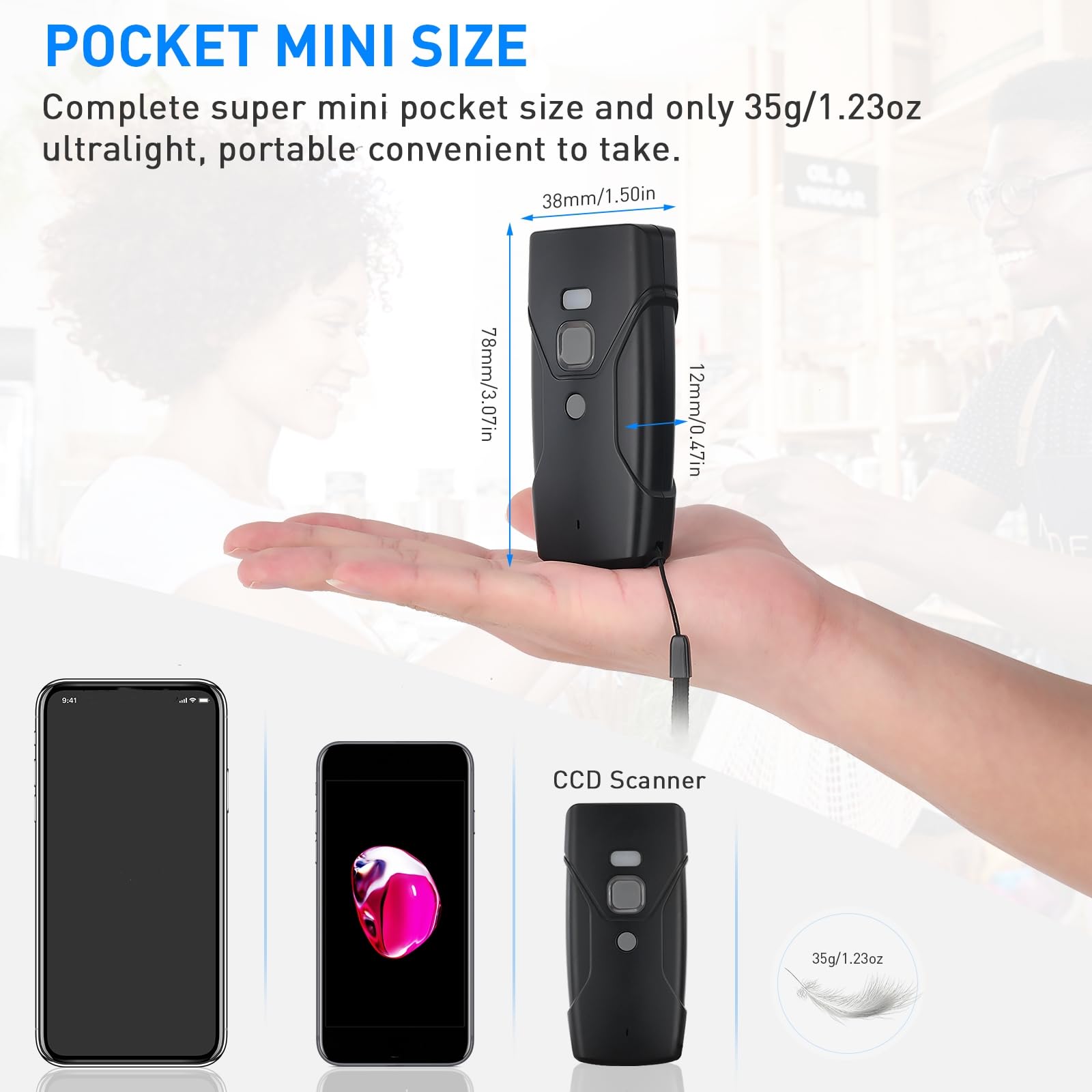 Bluetooth Barcode Scanner, Mini 2D tragbarer kabelloser Barcode-Scanner 3-in-1-Bluetooth- und 2,4-G-Barcode-Leser
