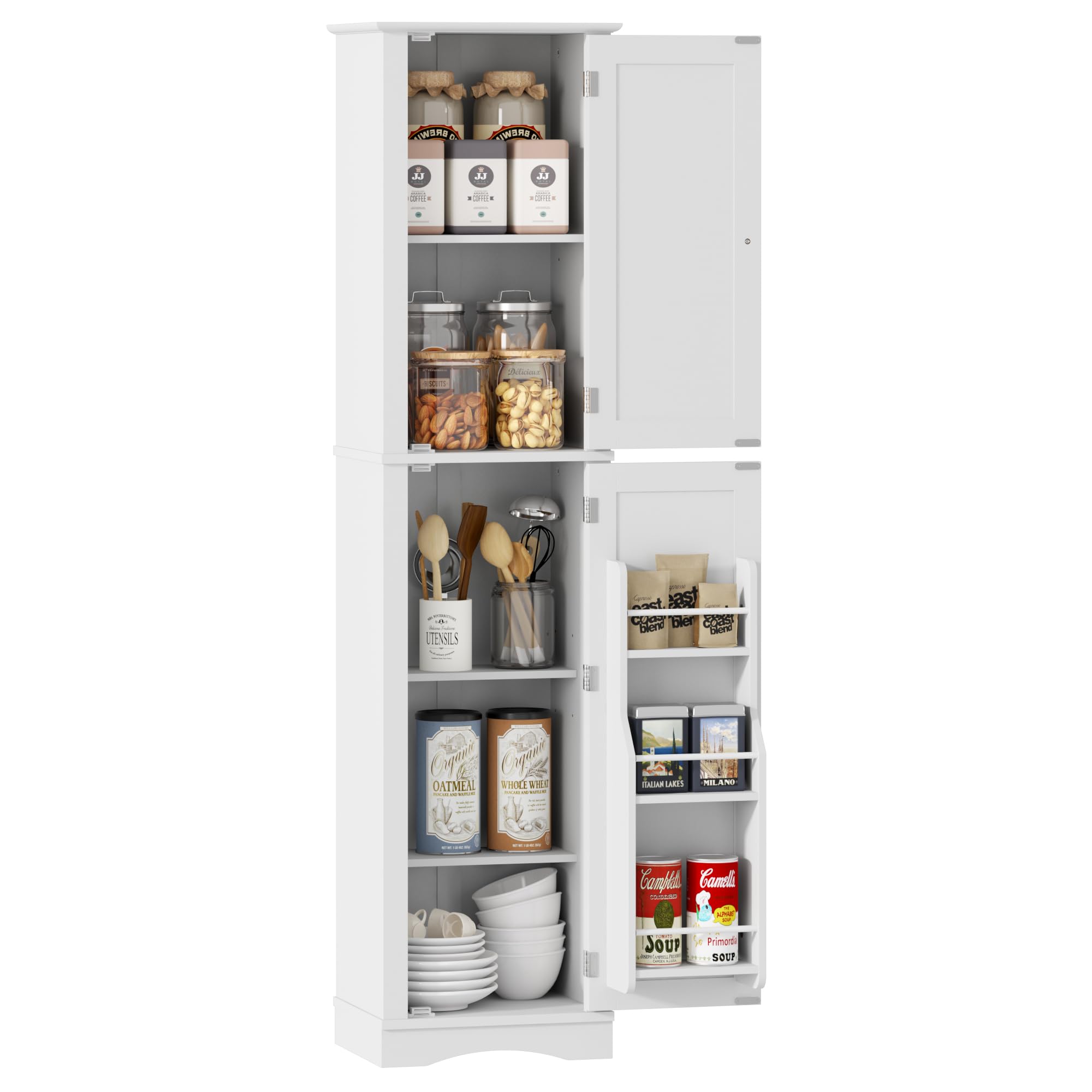 Function Home Tall Bathroom Storage Cabinet, 64" Slim Kitchen Pantry with Door Storage, Narrow Wood Freestanding Cabinets with Adjustable Shelves for Kitchen Living Room Dining Room, White