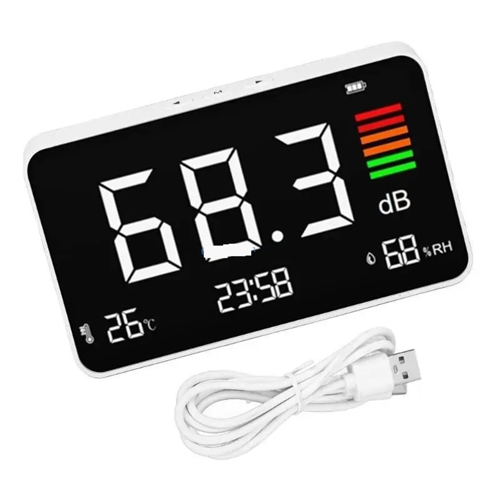 Decibel Meter, 30-130DBA Meter Range SPL Rechargeable with Temperature Humidity Display