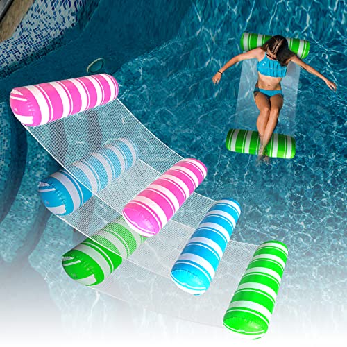 3 Pack Inflatable Pool Floats Adult Size Water Hammock,Pool Floaties Toys,4-in-1 Multi-Purpose Floats for Swimming Pool,Pool Rafts Lounge Chairs Floating,for Adults Vacation Fun and Rest