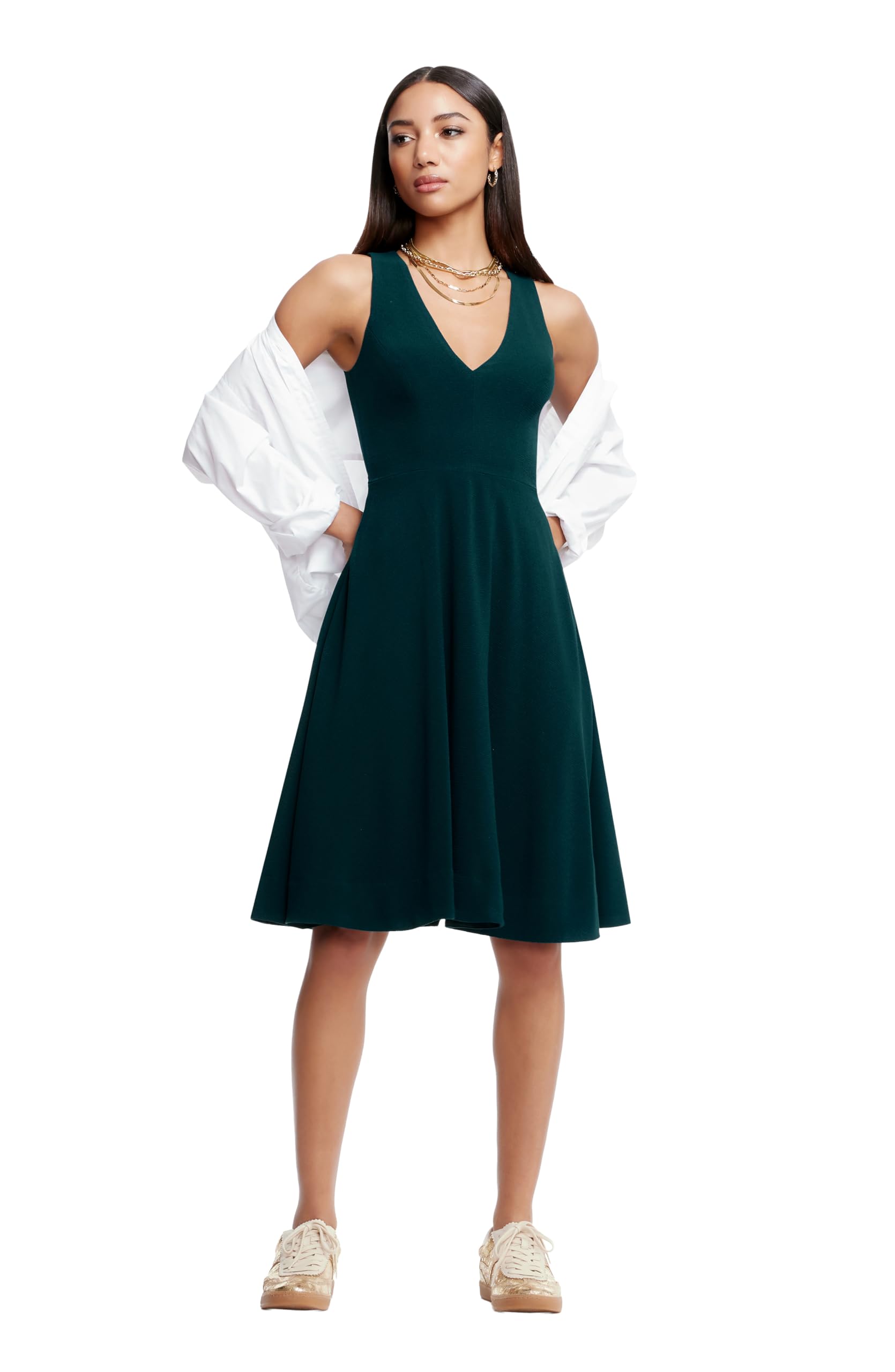 Dress the Population Women's Catalina Solid Sleeveless Fit &amp; Flare Midi Dress