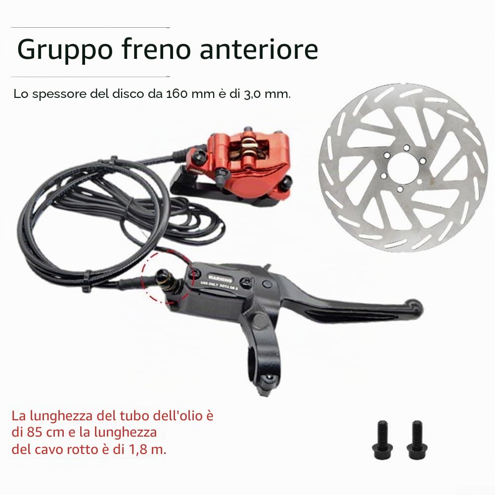 Eawfgtuw Set freno a disco idraulico per bici elettrica, con funzione di spegnimento automatico, struttura in alluminio CNC, pastiglie dei freni in metallo ispessite da 7 mm, tubo dell'olio