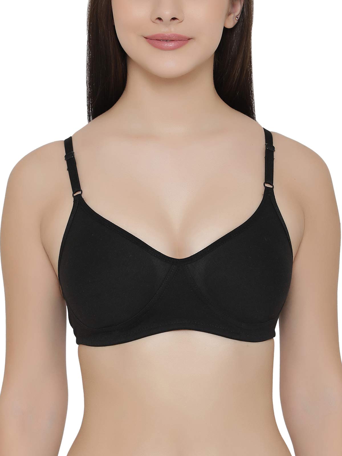 Clovia Ladies Cotton Rich Non Padded Non-Wired T-Shirt Bra Purple, black, 38B