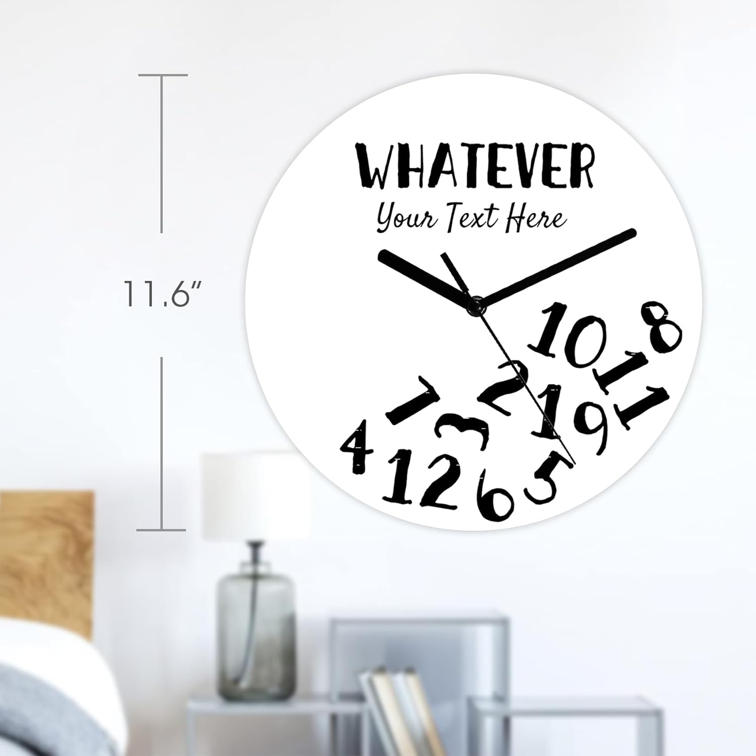 Whatever Custom Personalized Wall Clock, Customized Text Round Silent Non Ticking Clocks Battery Operated, Easy to Read Walls Clocks for Kitchen/Living Room/Bedroom/Bathroom