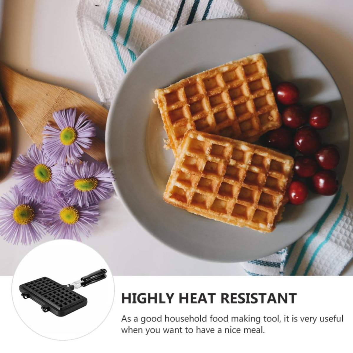 LALAFINA Stampo per Waffle e Preparazione Originale di Dolci Nero in Alluminio Fuso Resistente al Calore Facile da Pulire per Uso Domestico