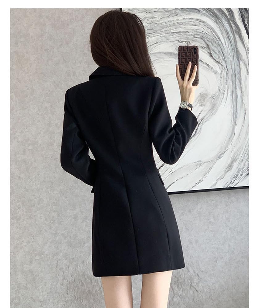 Donna Doppio Petto Bottoni Blazer Lavoro d'ufficio Vestito Cappotto Picco Risvolto Smoking Giacca