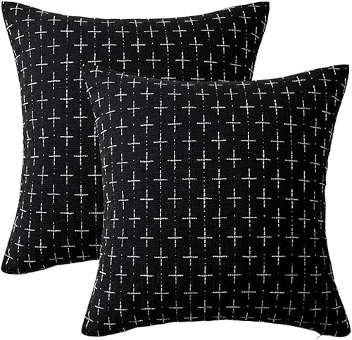 Miniatura 6 de MIULEE Paquete de 2 fundas de almohada decorativas de lino de arpillera, fundas de almohada modernas de estilo rústico tejido con textura para sofá