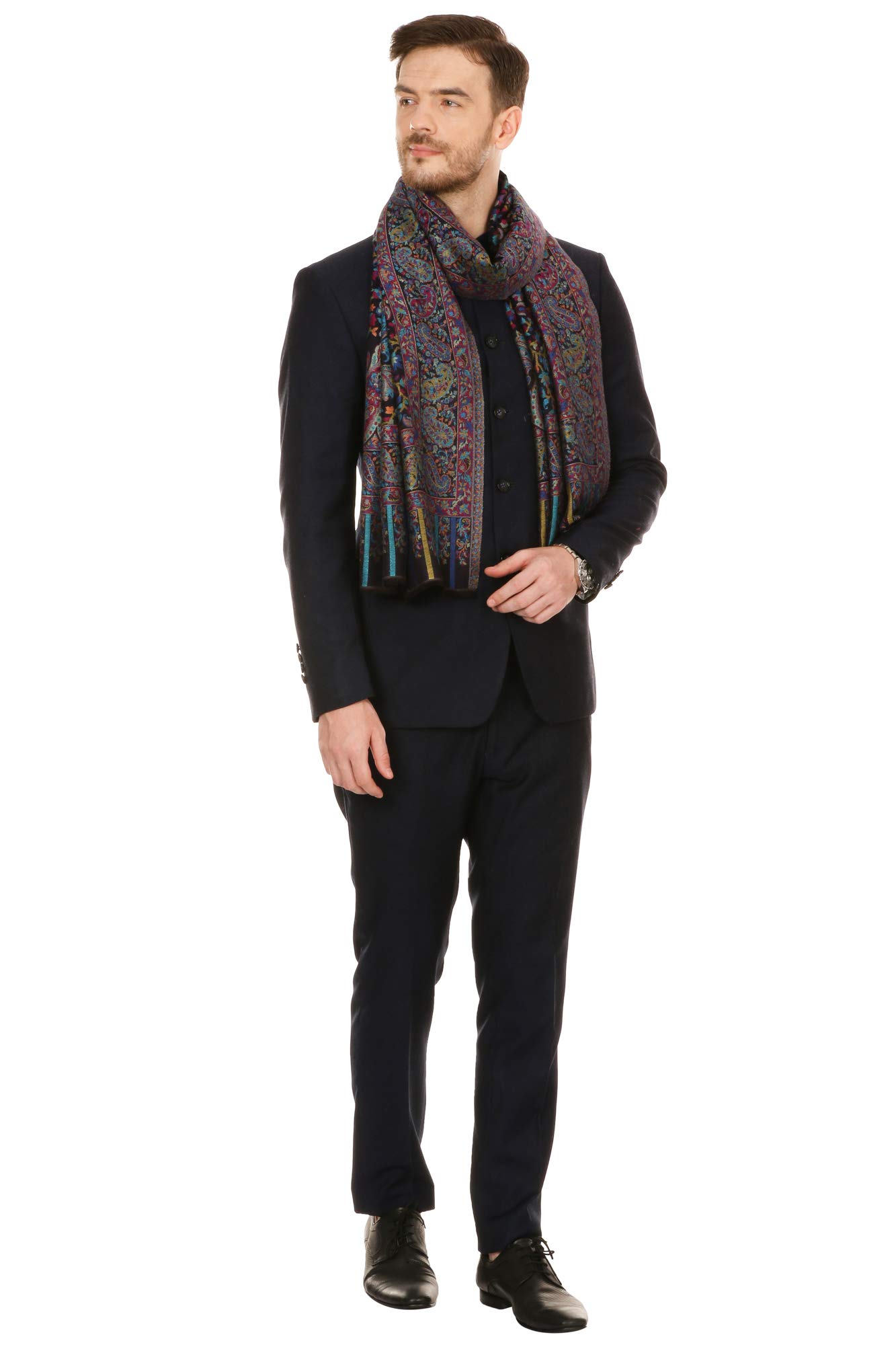 Pashtush Mens fine Soft Ethnic self Design Stole paisley design (Navy Blue) 2