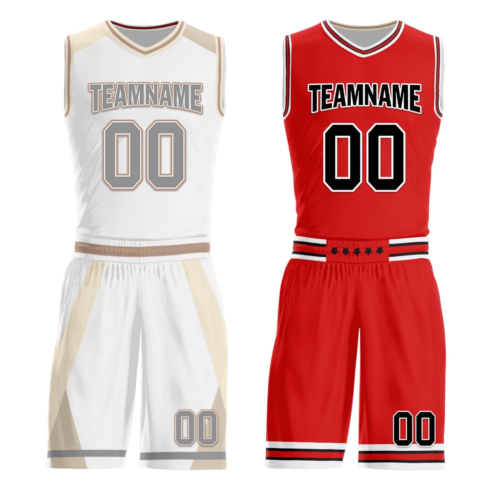 Onegam Custom Reversible Basketball Jerseys, Breathable Personalized Team Uniforms with Name Logo Number for Youth & Adults White Red