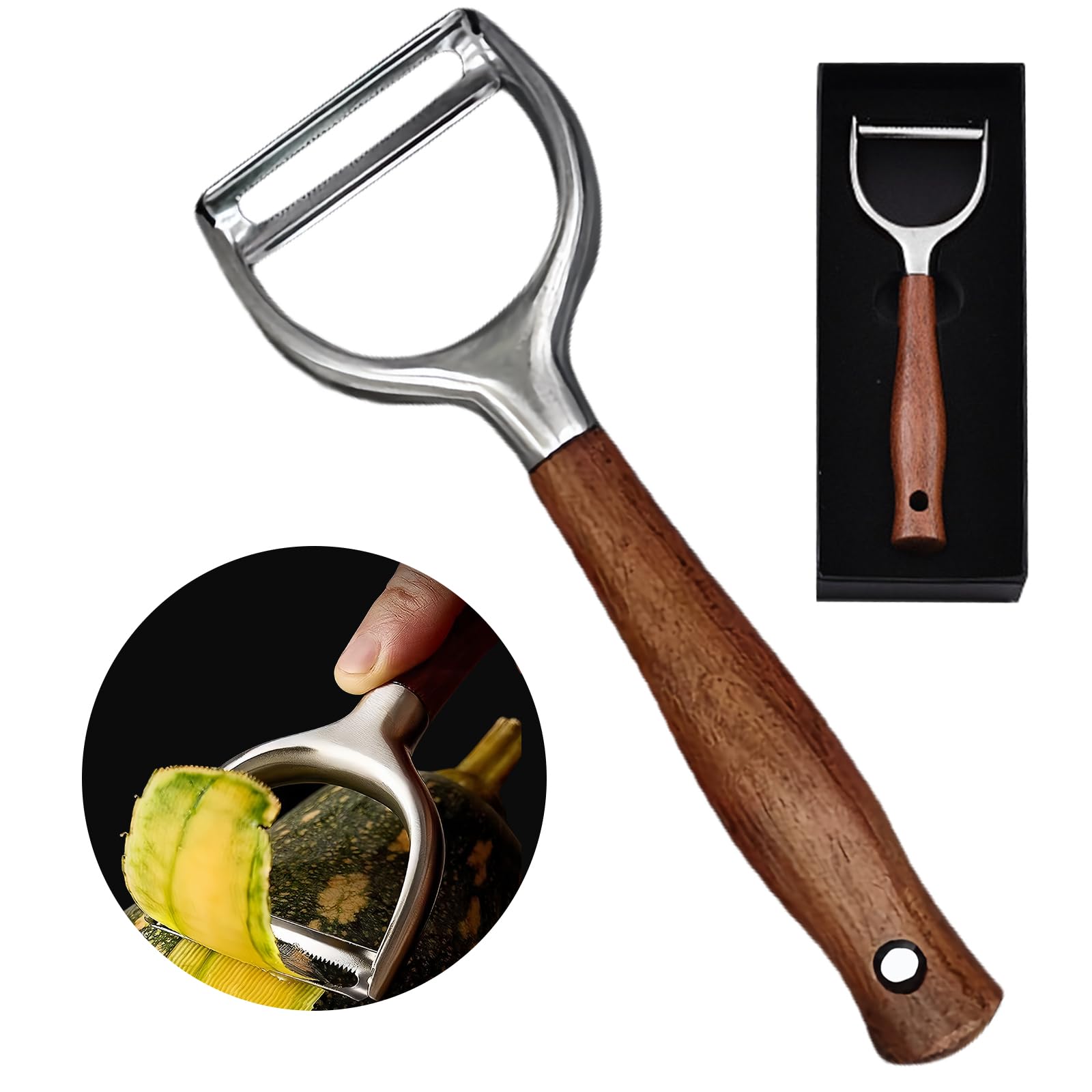 Laoxiongtou Professional Vegetable Peeler,Peelers For Kitchen Ultra Sharp 304 Stainless Steel Durable Blade,Quick Peeling Apple Carrot Potato Peelers,Ergonomic Natural Non-Slip Wooden Handle