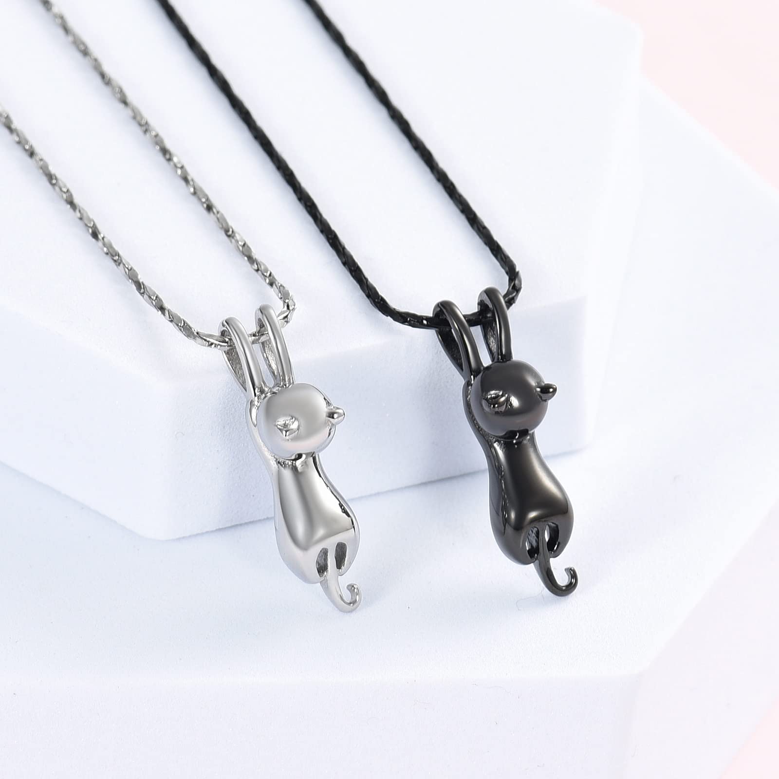 Imrsanl Pet Cremation Jewelry for Ashes Memorial Ash Jewelry Keepsake Cat Urn Pendants for Animal Ashes Necklace (2pcs-Silver/Black)