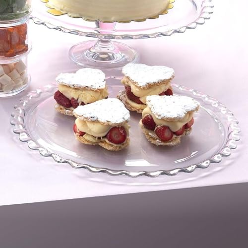 Queensway Home & Dining Round Glass Patisserie Serving Tray - 37cm Display Plate for Cakes, Desserts & Appetizers, Elegant Clear Glass, Intricate Edging - Dishwasher & Fridge Safe - Cosy Home Interiors Queensway Home & Dining Round Glass Patisserie Serving Tray - 37cm Display Plate for Cakes, Desserts & Appetizers, Elegant Clear Glass, Intricate Edging - Dishwasher & Fridge Safe - Image 6