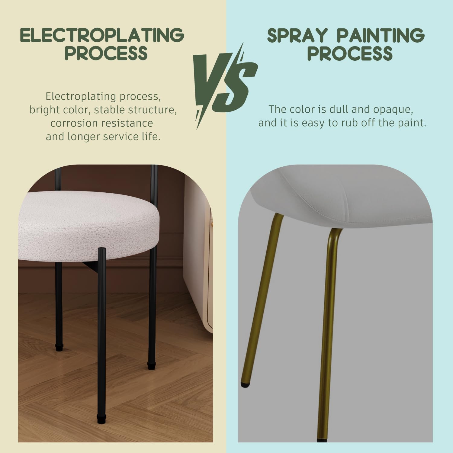Chaise de bureau sans roulettes, chaise d'appoint confortable pour salon, salle à manger, chambre à coucher, bureau à domicile, chaise rembourrée moderne sans accoudoirs avec pieds en métal