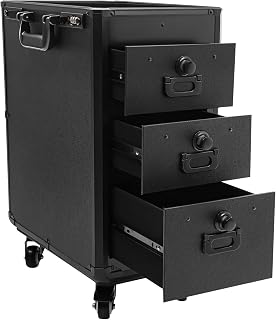 Portable Rolling Makeup Case, Hair Care Freestanding Workstation 3 Drawers Tattoo Tool Storage Box with Wheel Trolley Case Black (Acrylic Board)