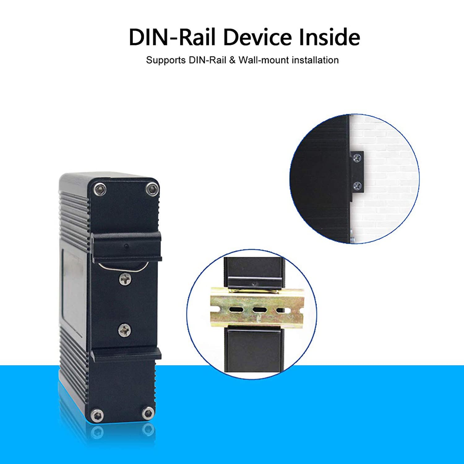Inyector industrial Gigabit PoE+ endurecido de 12-48 V CC con riel DIN y montaje en pared que conecta el dispositivo PoE IEEE 802.3 af/at (30 W)