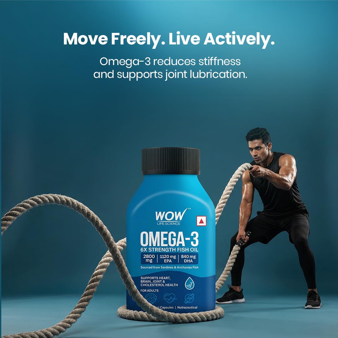 WOW Life Science Omega‑3 6X Strength Fish Oil Softgel Capsules | 2800 mg Fish Oil with 1120 mg EPA & 840 mg DHA | Supports Heart, Brain & Joint Health | Sourced from Sardines & Anchovies | 30 Softgel Capsules 3
