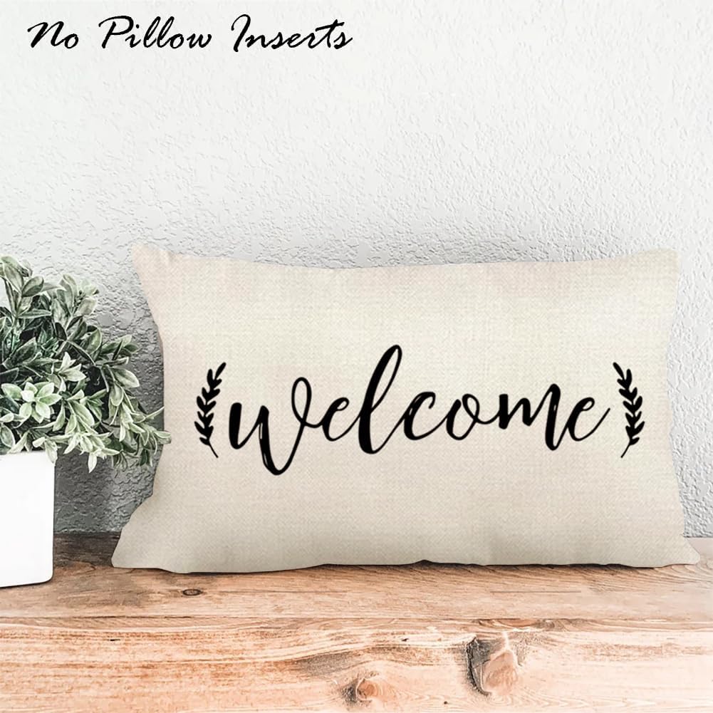 JOJOGOGO Porch Outdoor Lumbar Pillow Covers 12x20 Waterproof Set of 2, Decorative Outdoor Lumbar Cream Pillows 12 x 20, Farmhouse Front Porch Decor Patio Furniture Pillows - Image 2